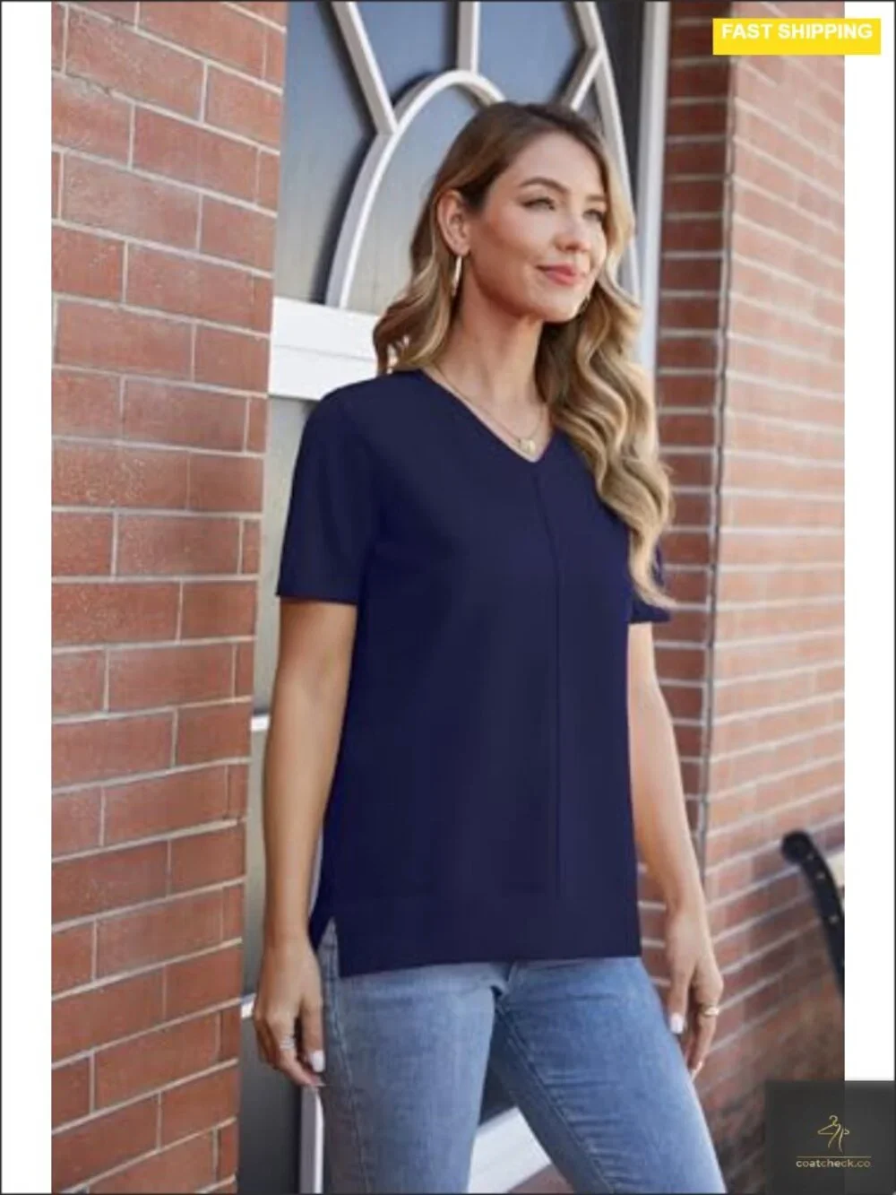 Viscose Short Sleeve V-Neck Lightweight Pullover Sweater Top